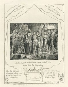 プレート21、ジョブと彼の妻が繁栄に回復、「ジョブブック」のイラスト、c.1825（紙に黒いカーボンインク） 作： William Blake